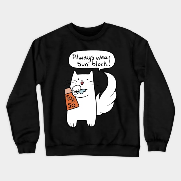 Cat Using Sun Lotion Crewneck Sweatshirt by saradaboru